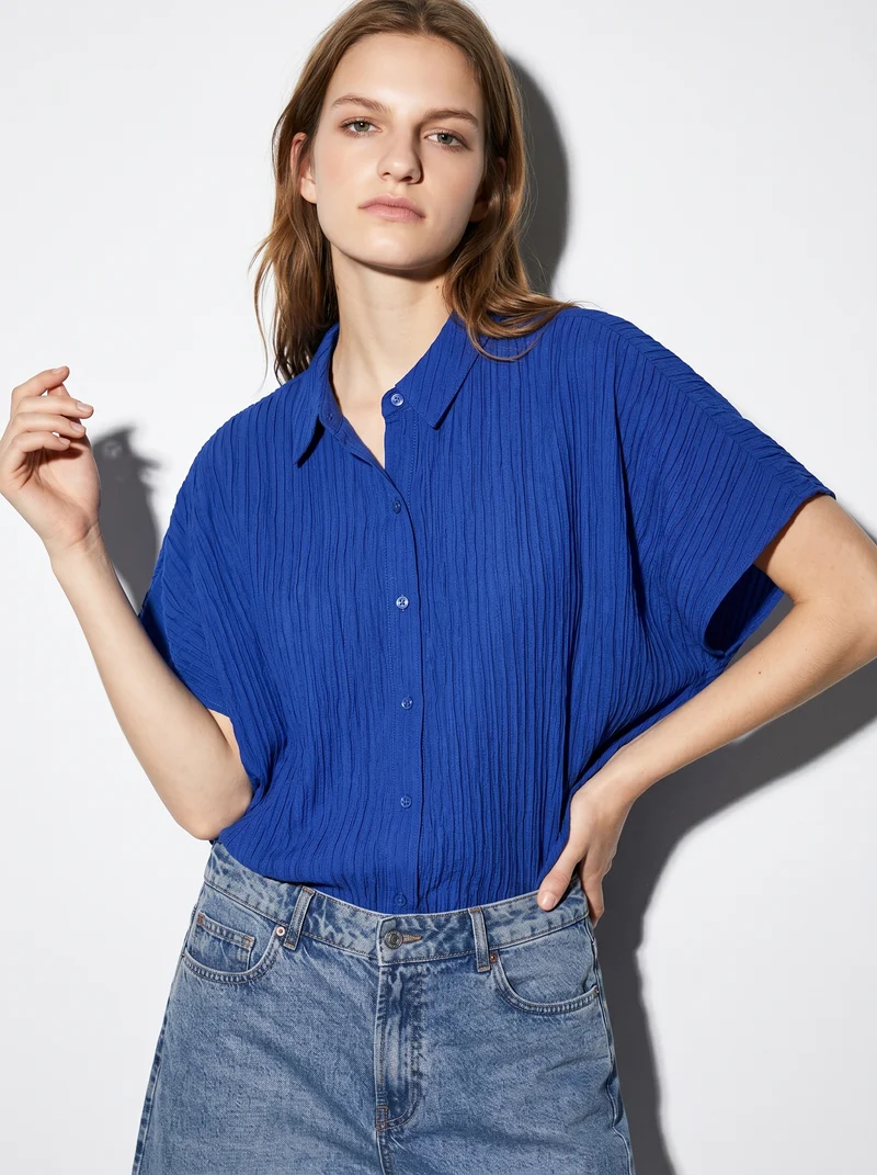 Camicia Kimono Smanicata con Pieghine - Azzurro