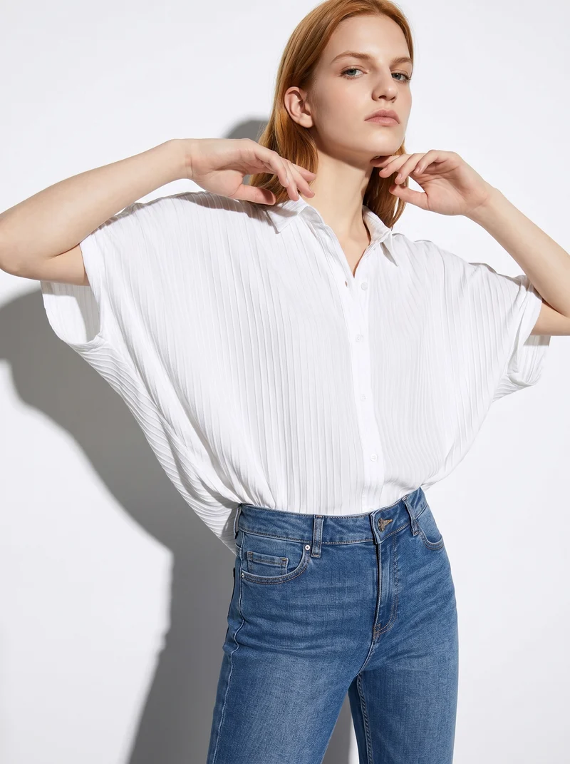 Camicia Kimono Smanicata con Pieghine - Bianco