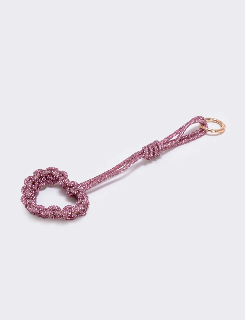 Portachiavi cuore tubolare con strass - Rosa