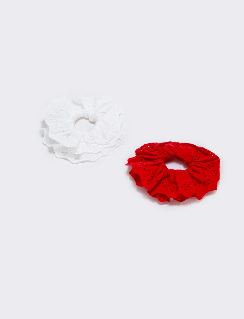 Set 2 elastici in pizzo San Gallo - Rosso