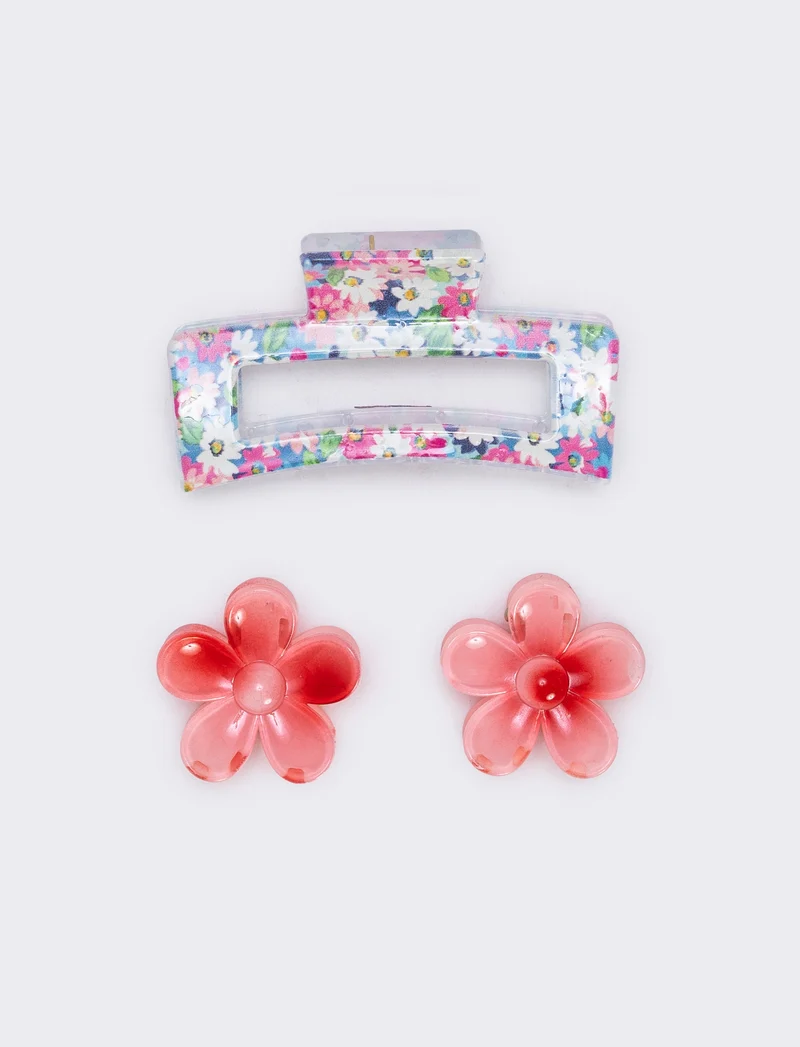 Set di 3 pinze con fiori - Rosso