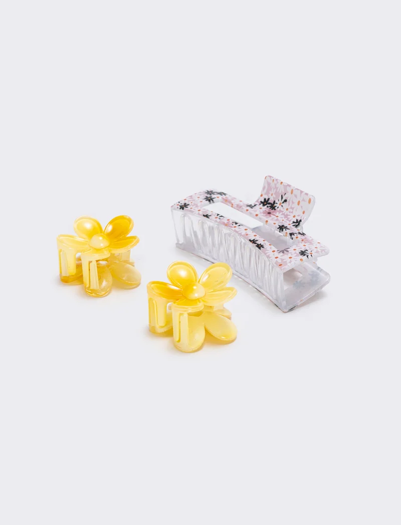 Set di 3 pinze con fiori - Giallo