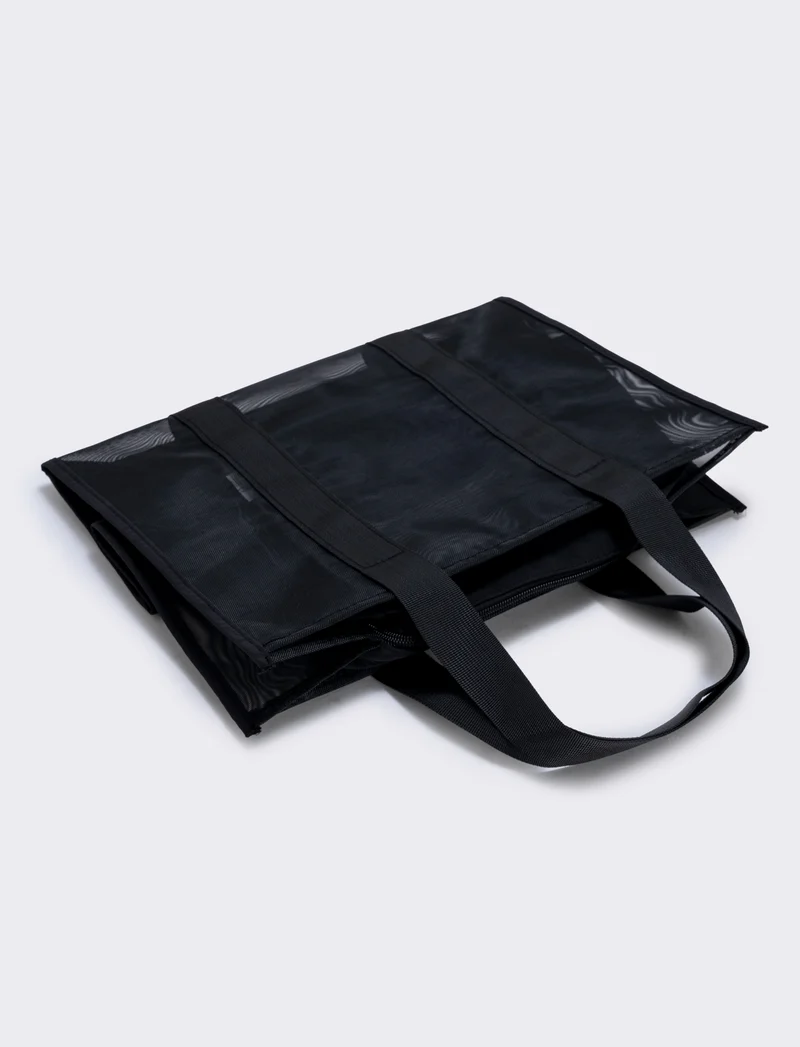 Borsa tote in rete con manici in nylon - Nero