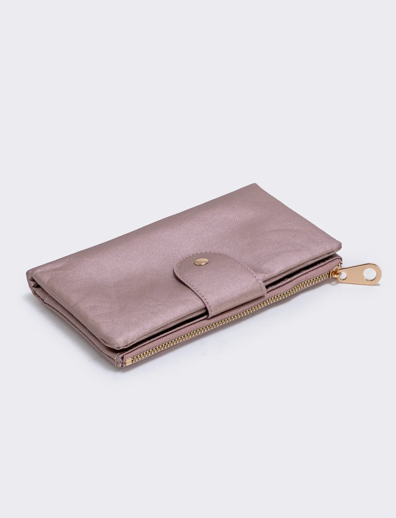 Portafogli grande con zip e bottone - Rosa