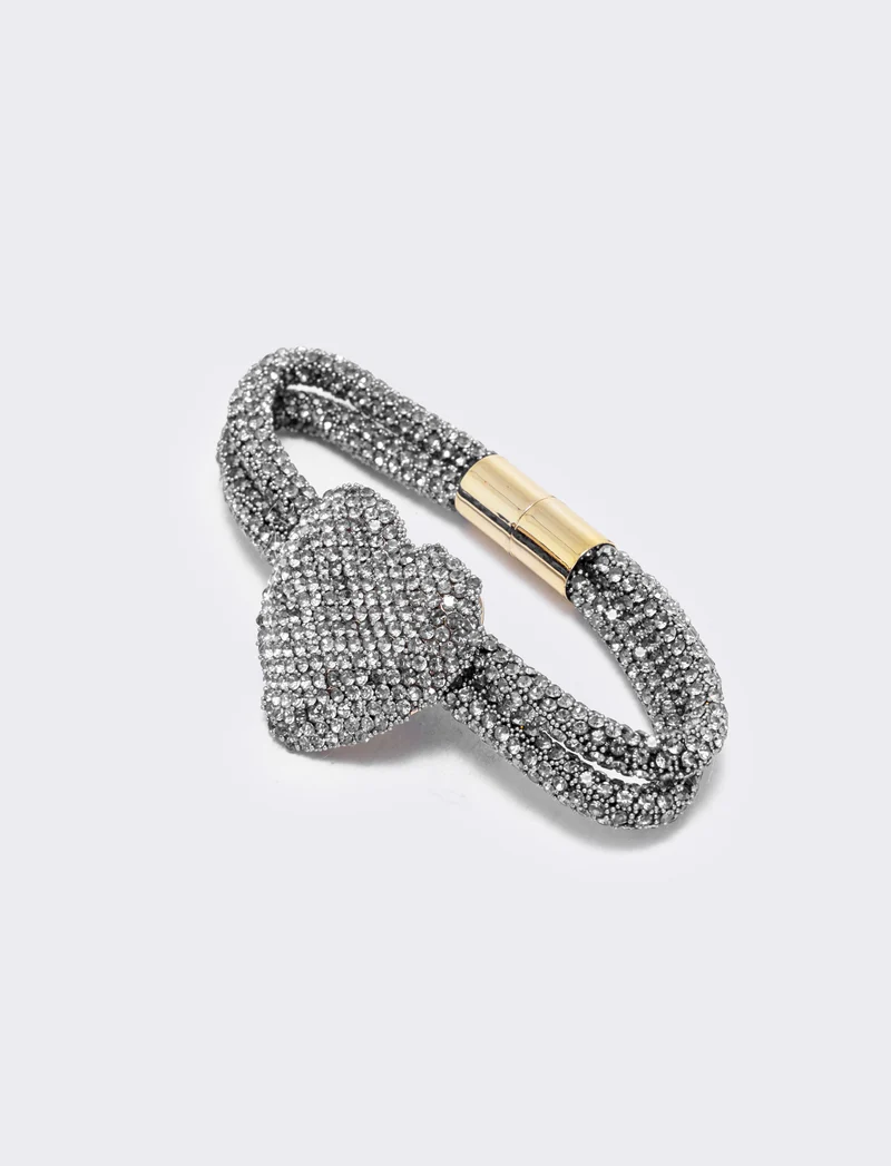 Bracciale tubolare con cuore e strass - Trasparente