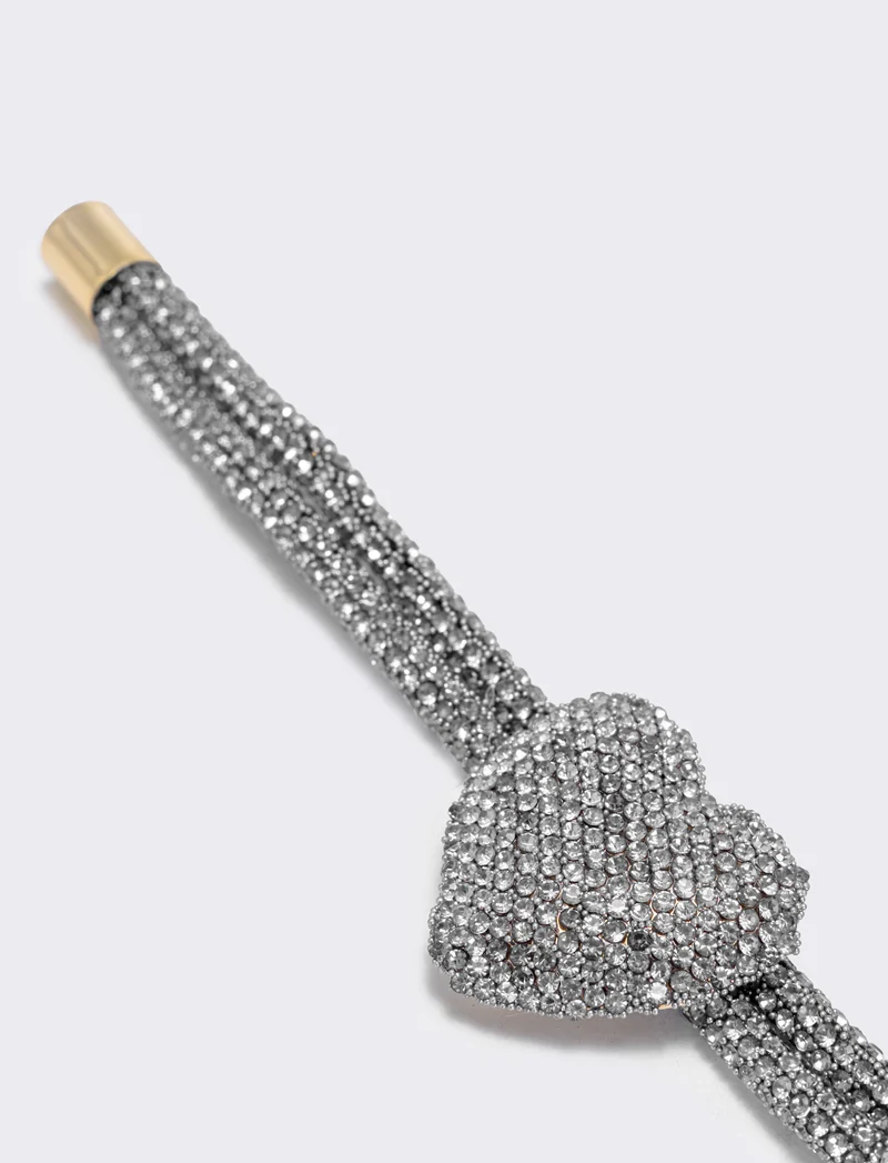 Bracciale tubolare con cuore e strass - Trasparente