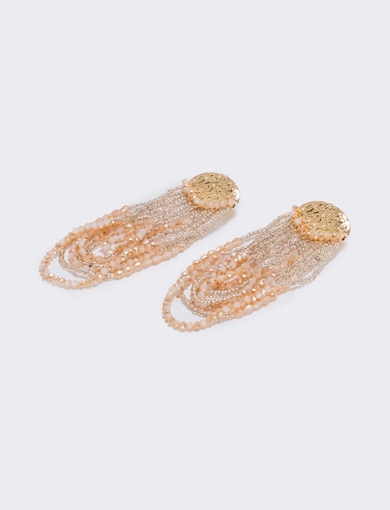 Orecchini lunghi in conteria elegante - Crema