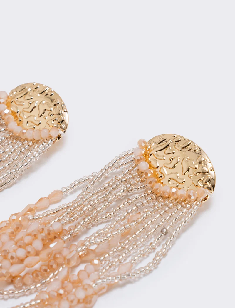 Orecchini lunghi in conteria elegante - Crema
