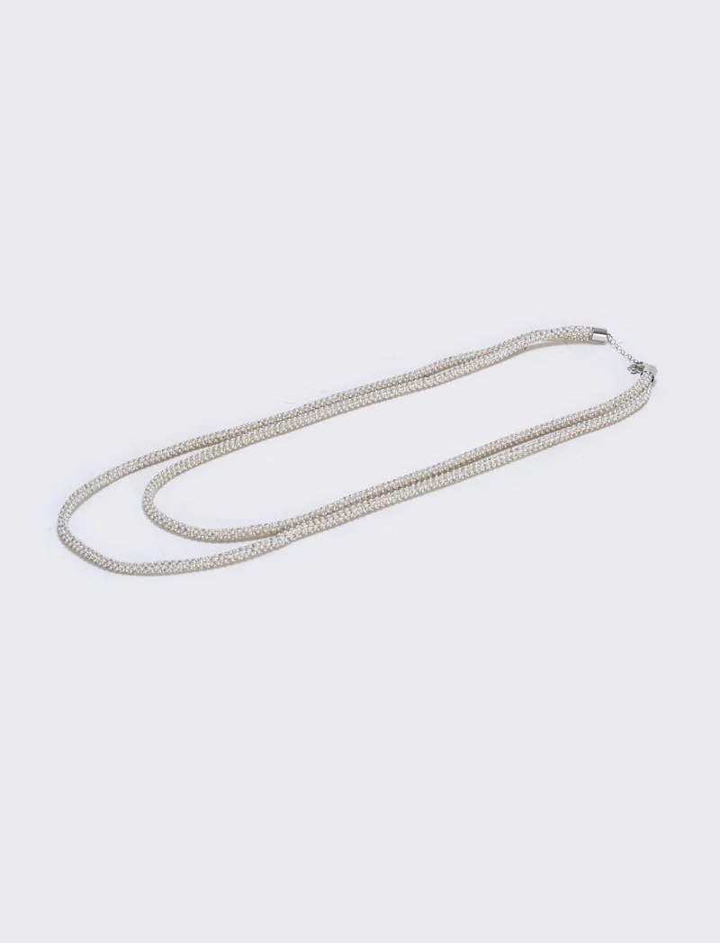 Collana tubolare con perle e strass - Argento