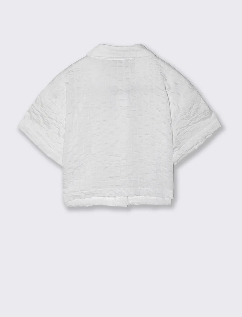 Camicia manica corta bambina in lino righe - Bianco