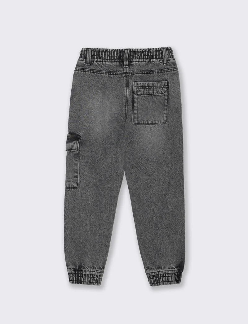 Jogging in denim con tasca laterale - Grigio