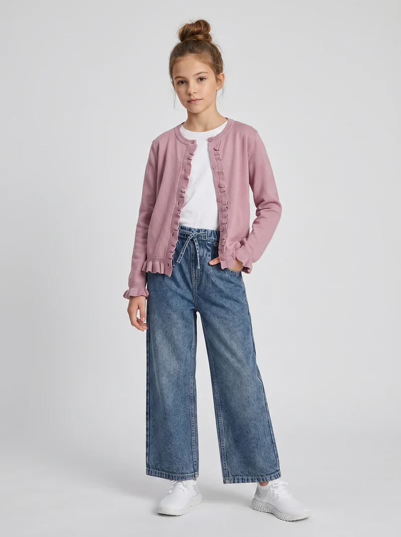 Cardigan da bambina con rouches e slim fit - Rosa polvere