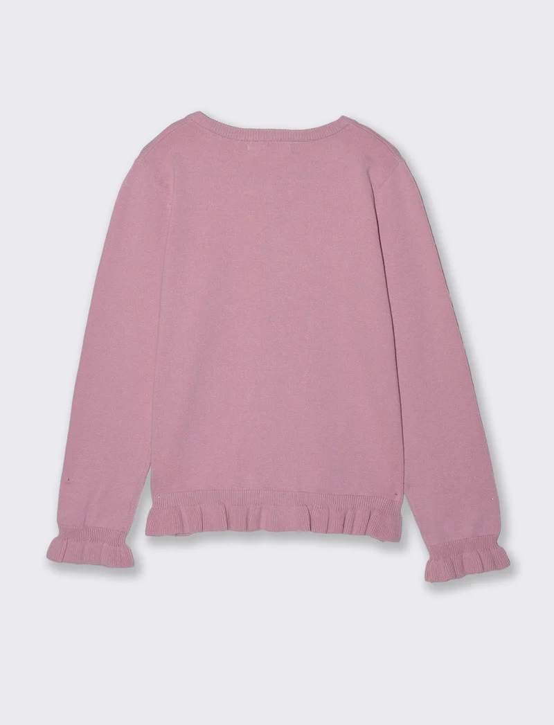 Cardigan da bambina con rouches e slim fit - Rosa polvere