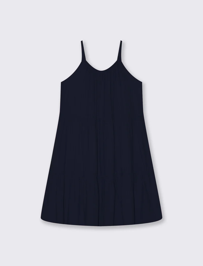 Vestito corto con bretelle e balza - Blu