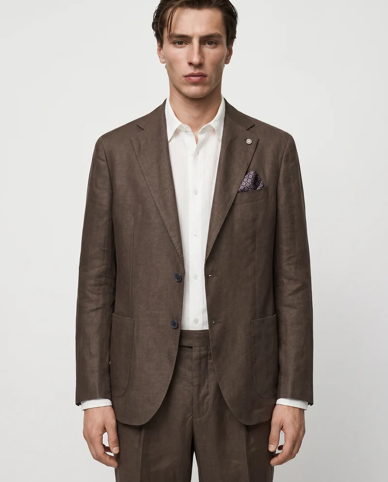 Blazer formal fit in puro lino diagonale - Moro