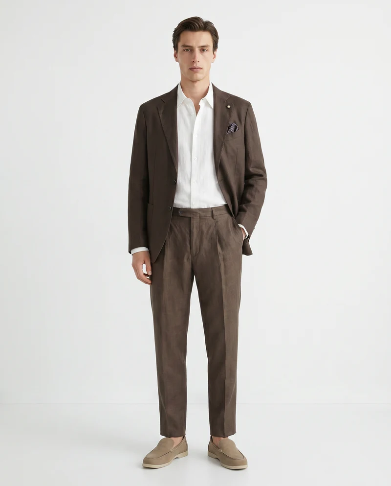 Blazer formal fit in puro lino diagonale - Moro