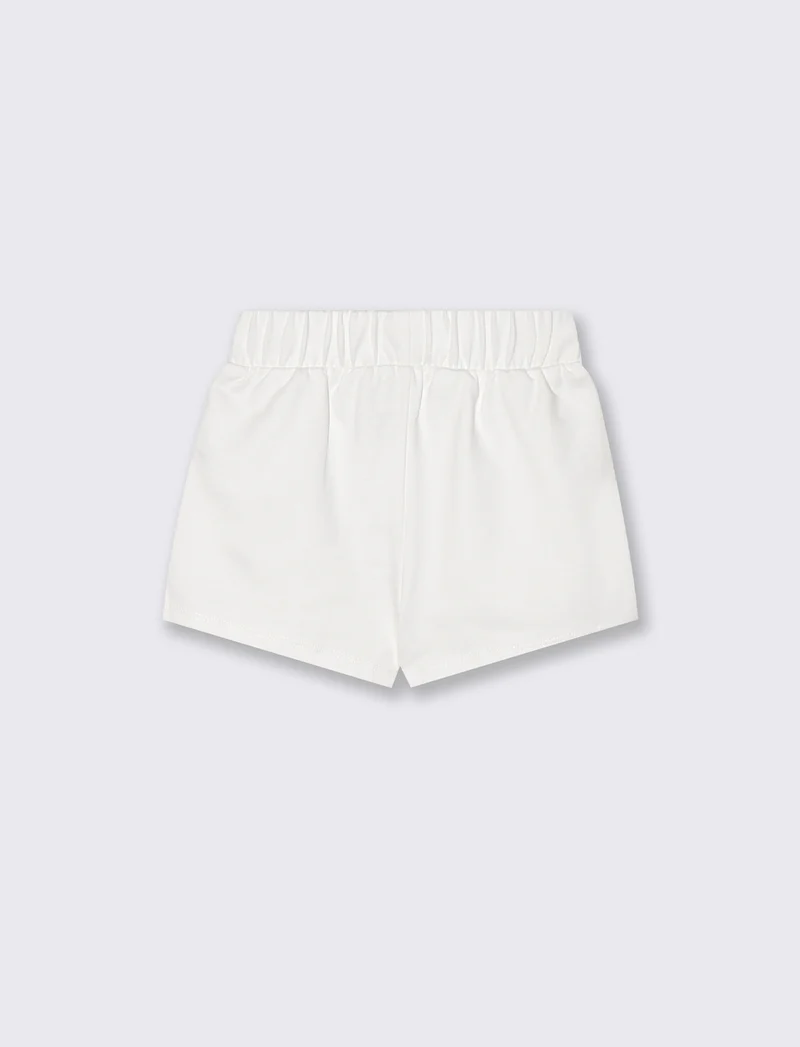 Bermuda in cotone con fasce crochet - Bianco latte