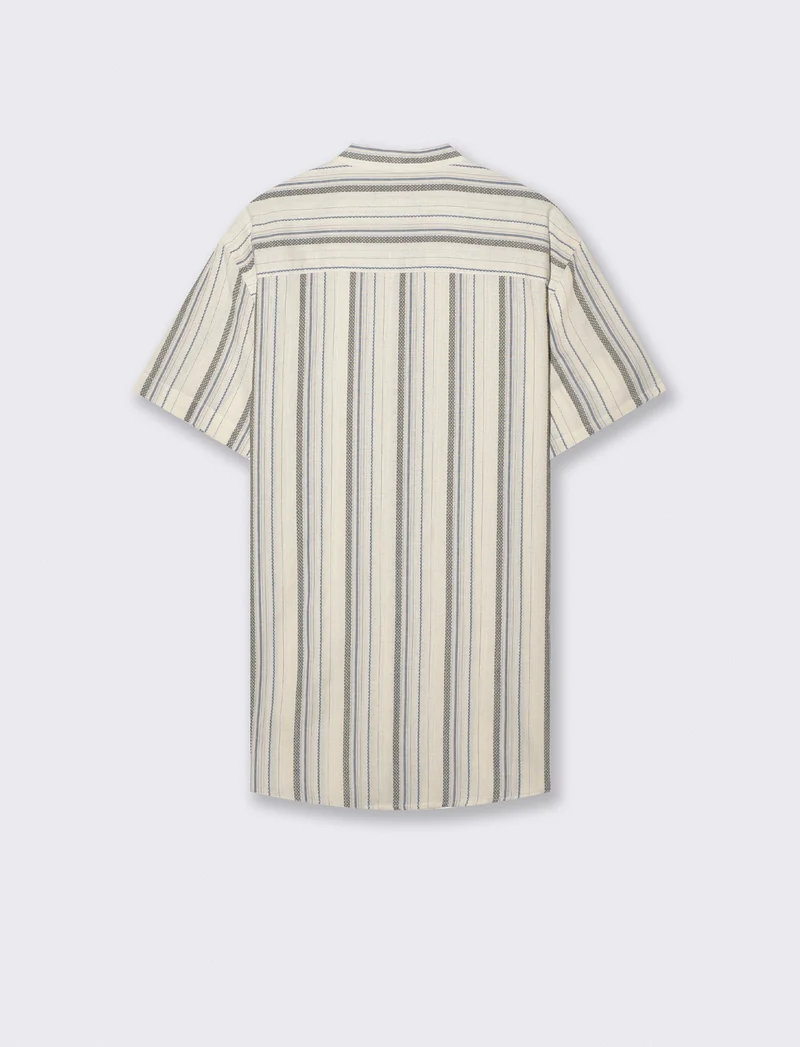 Camicia coreana jacquard a righe - Beige ecru