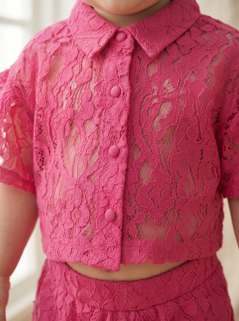 Camicia corta in pizzo con maniche ampie - Fuxia