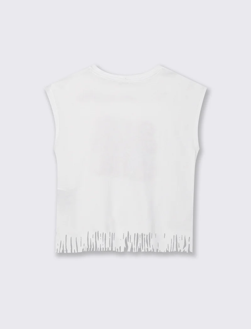 T-shirt con frange e stampe colorate - Bianco