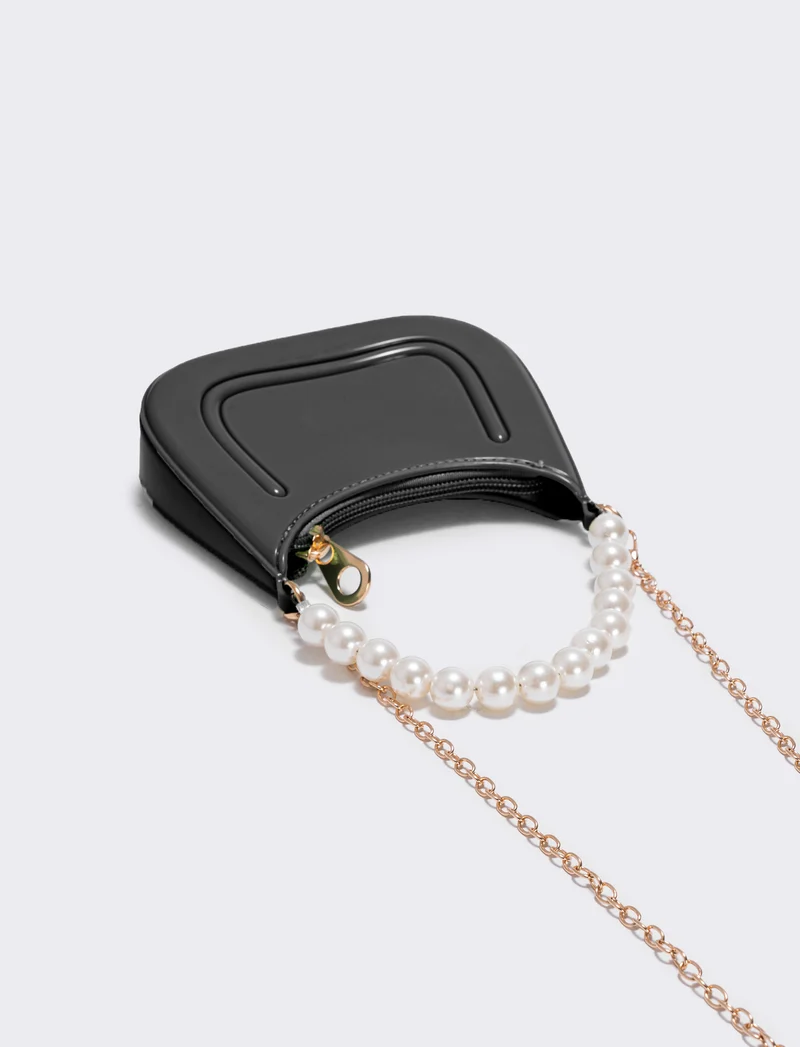 Borsa con manico e perle eleganti - Nero