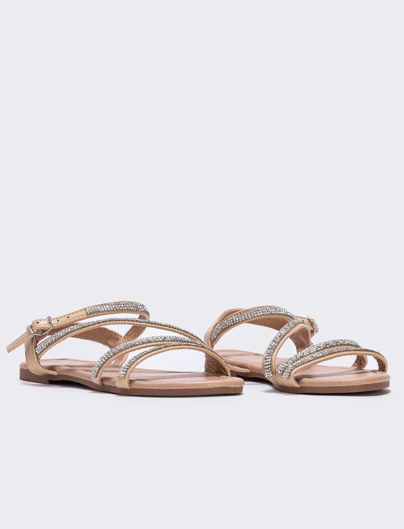 Sandalo da bambina con strass colorati - Beige