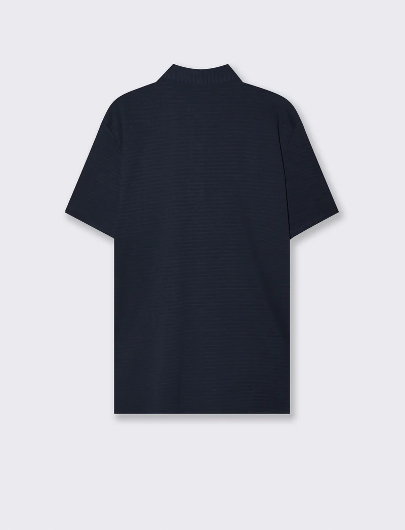 Polo in cotone jacquard con colletto - Blu