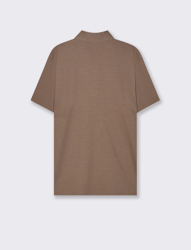Polo in cotone jacquard con colletto - Grigio fango