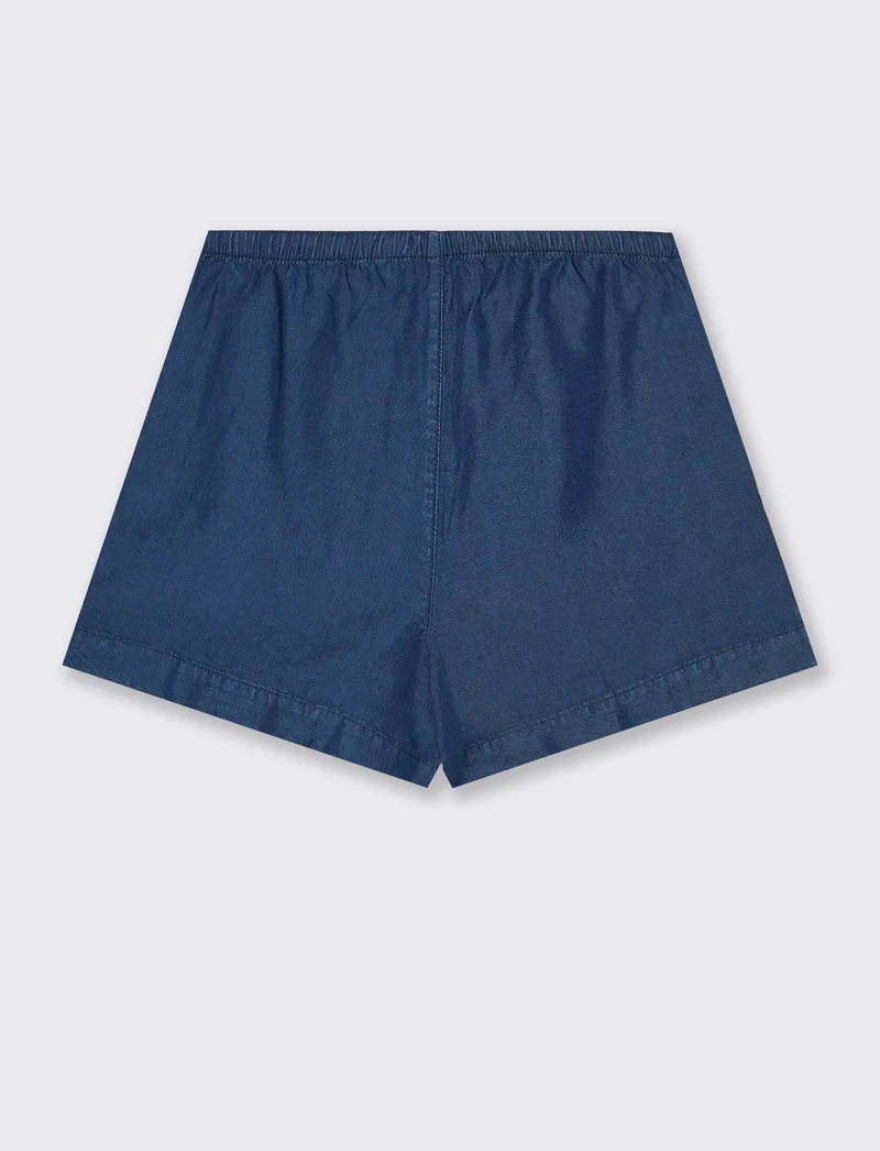 Short in lyocell con vita arricciata - DENIM SCURO