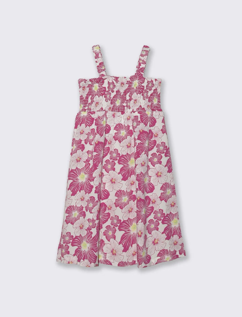 Abito da bambina floreale in cotone - Fuxia