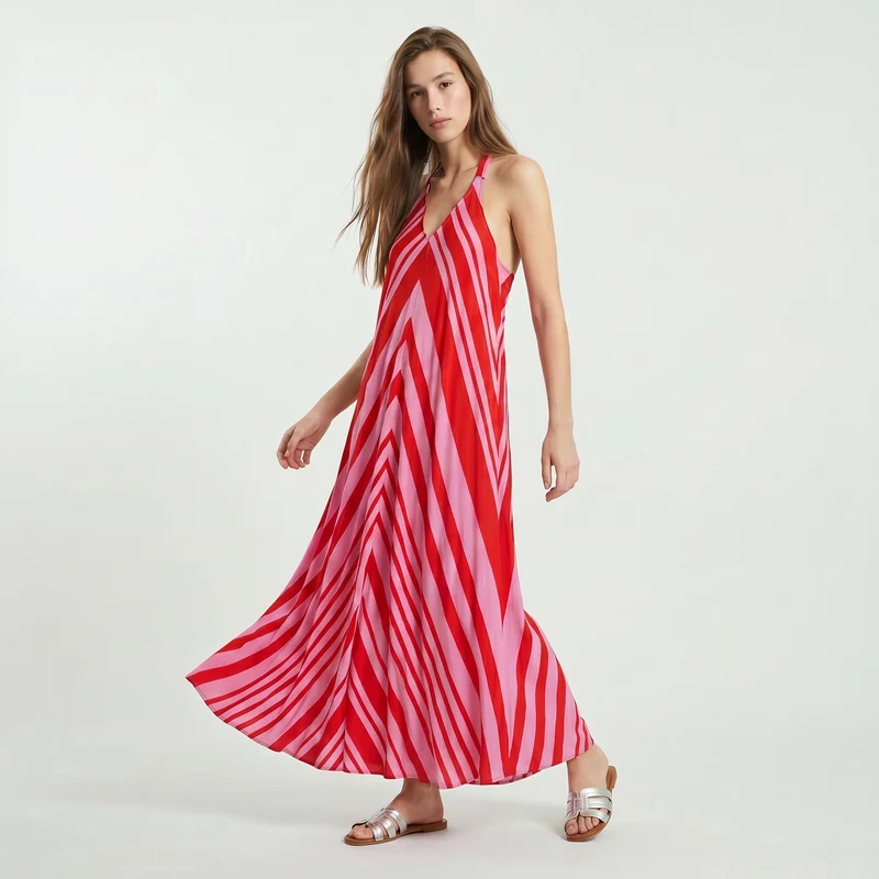 Vestito lungo con scollo a V e nodo - var 2