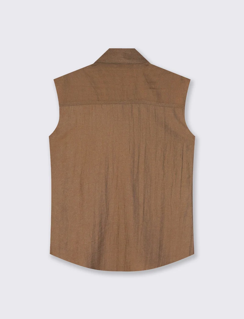 Camicia Giromanica con Tasche a Toppa - Cammello