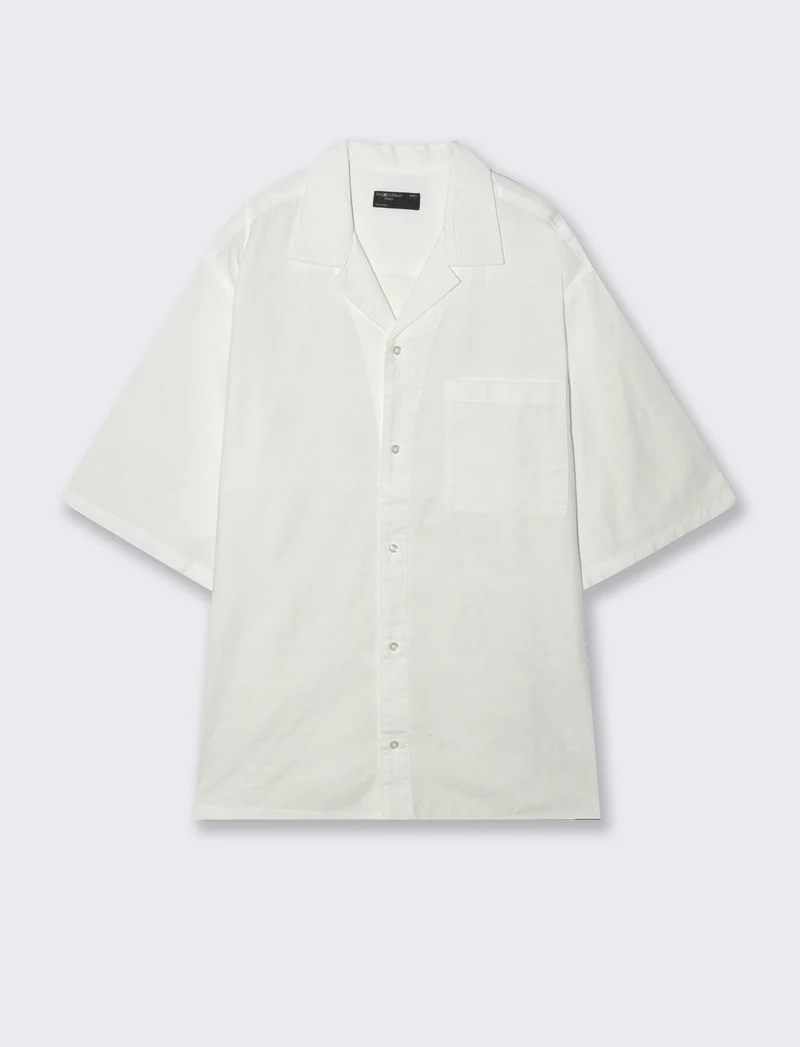Camicia Jacquard Effetto Quadri Soft Fit - Bianco