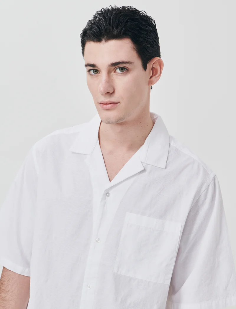 Camicia Jacquard Effetto Quadri Soft Fit - Bianco