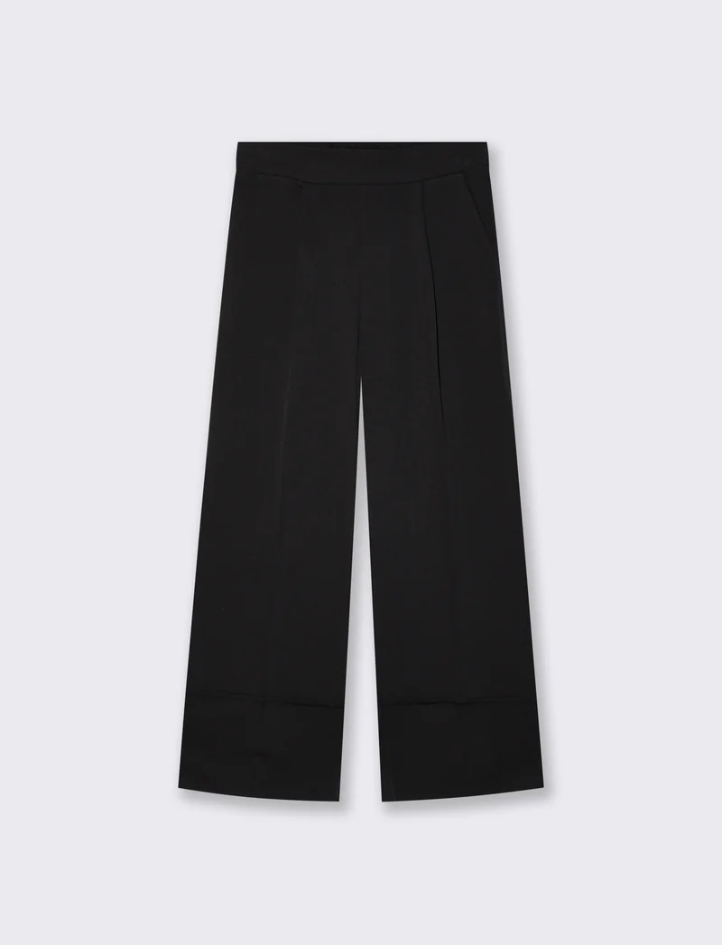 Pantalone Coulotte con Elastico e Risvolto - Nero