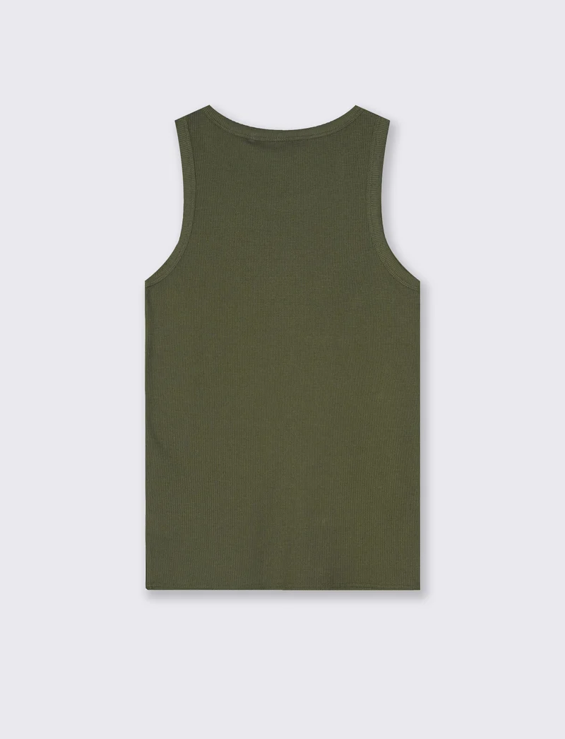 Canotta Slim Fit in Tessuto Waffle - Verde oliva