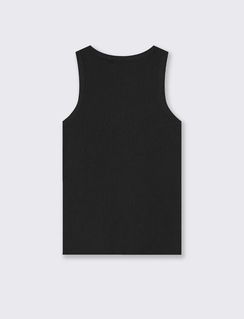 Canotta Slim Fit in Tessuto Waffle - Nero