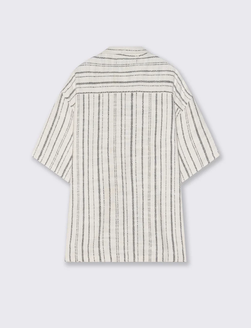 Camicia jacquard a righe maniche corte - Beige ecru