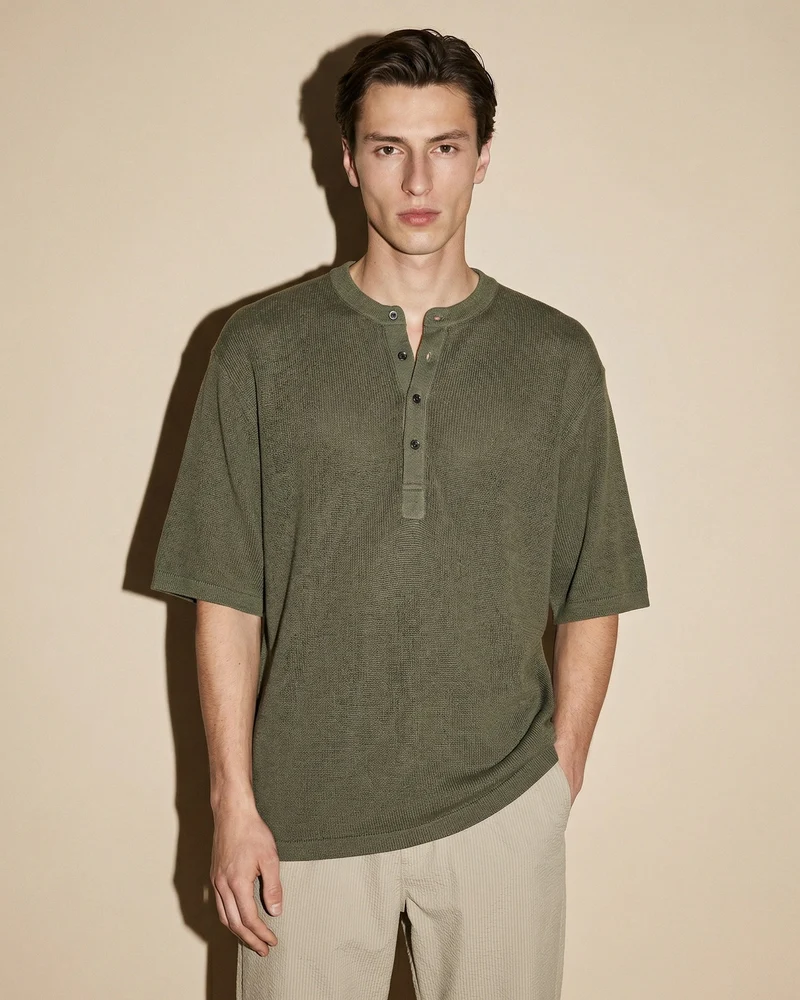 T-SHIRT SERAFINO IN TESSUTO DOBBY - Verde oliva