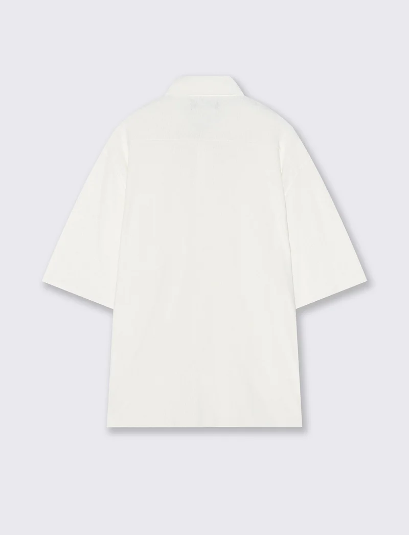 Camicia jacquard manica corta boxy fit - Bianco sporco