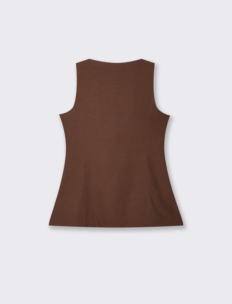 Gilet con Scollo Quadrato e Bottoni - Marrone cioccolato