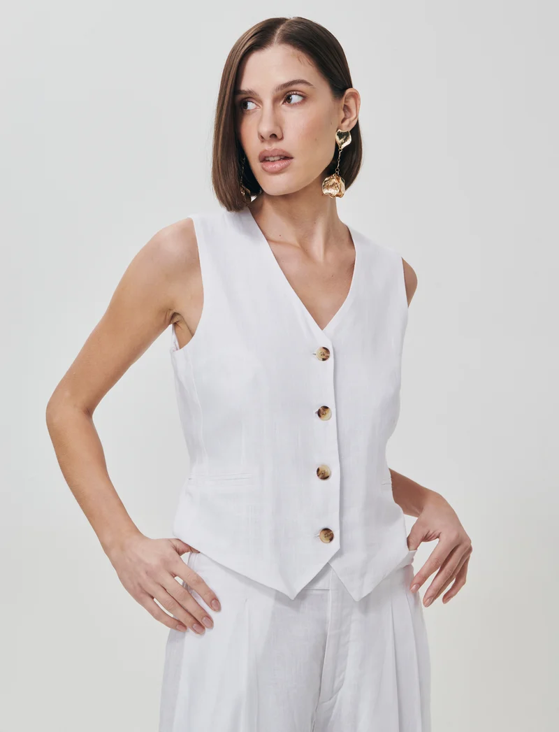 Gilet con tasche a taglio davanti - Bianco