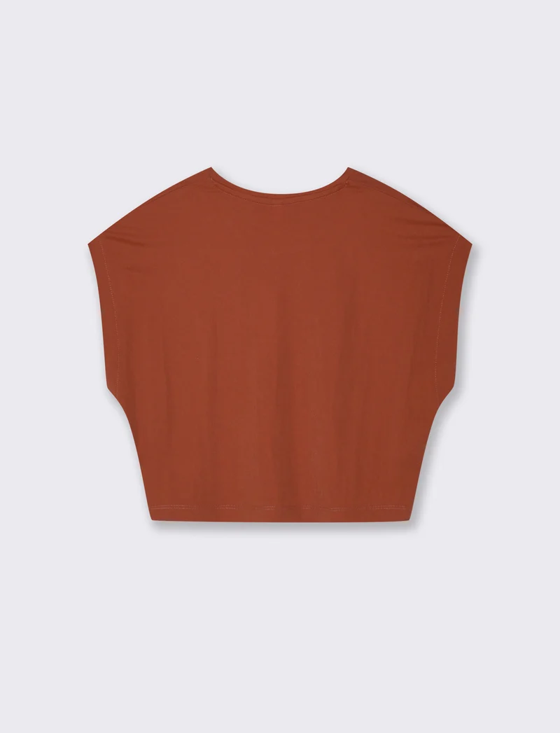 T-Shirt Basica Manica Corta Crop - Cognac