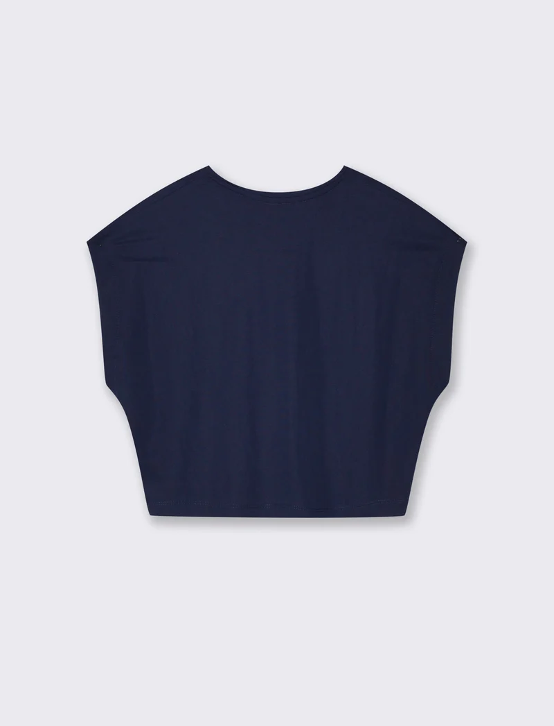 T-Shirt Basica Manica Corta Crop - Blu