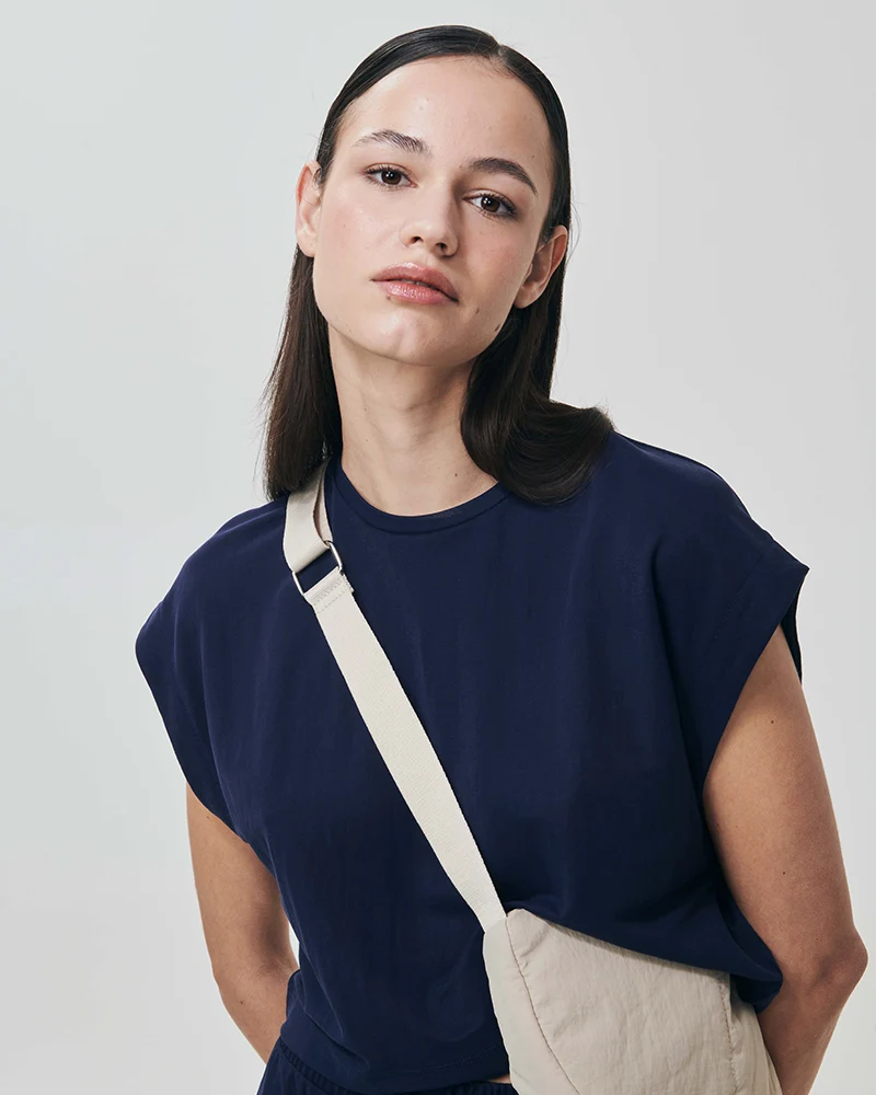 T-Shirt Basica Manica Corta Crop - Blu