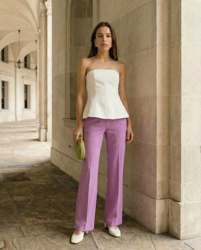 Pantalone Vita Super Alta con Gamba Larga - Viola orchidea
