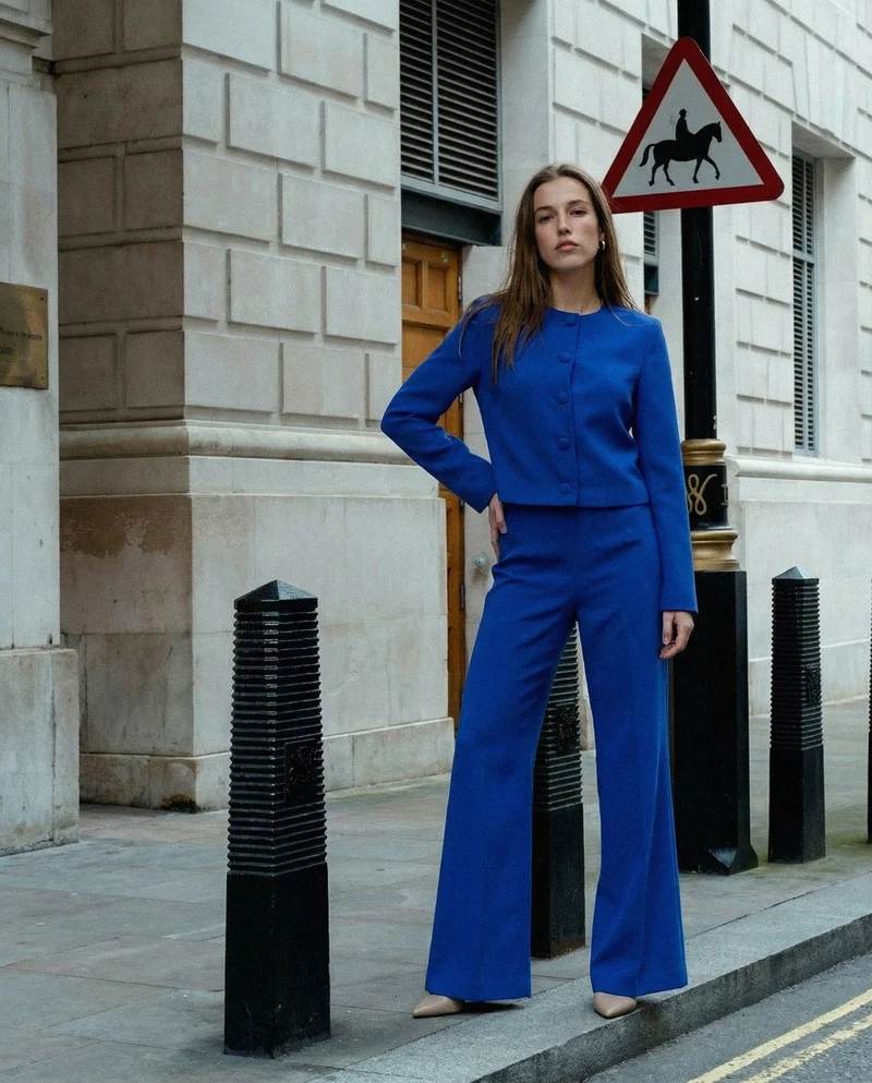 Pantalone Vita Super Alta con Gamba Larga - Blu cobalto