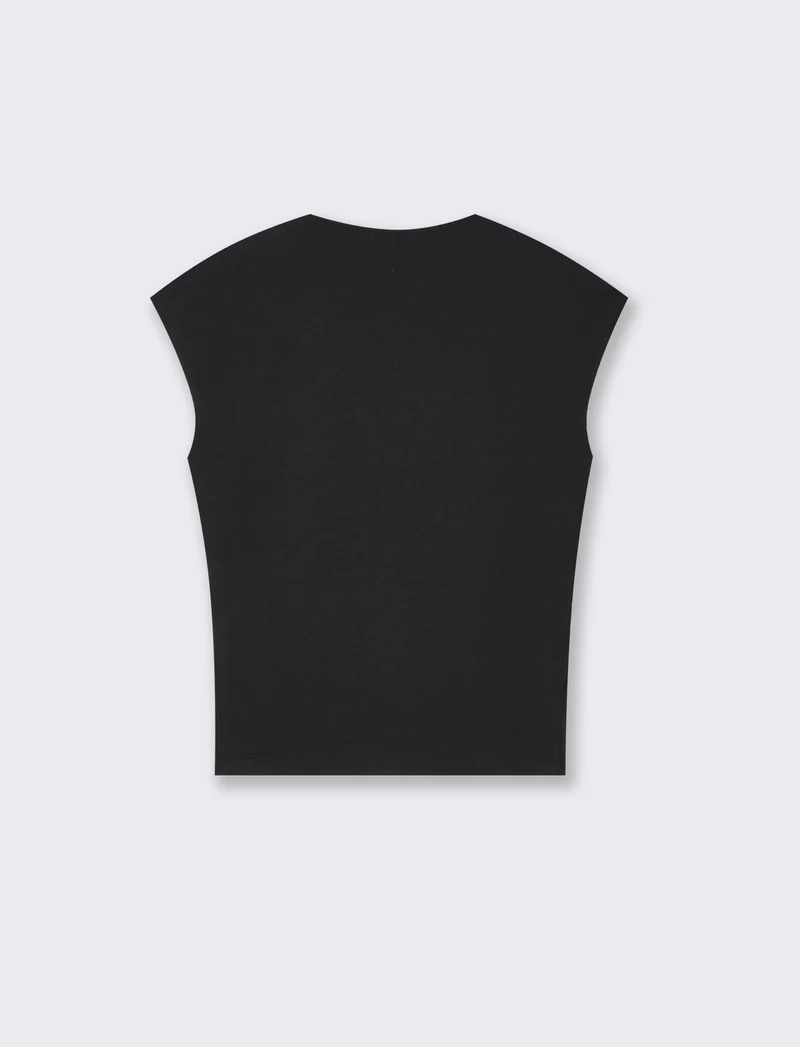 T-Shirt Slim con Spalla Scesa e Scollo Quadrato - Nero