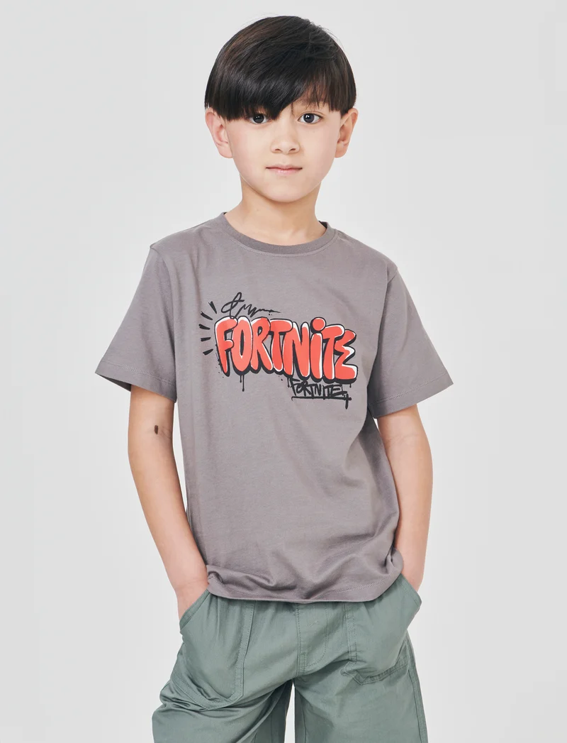 T-Shirt Fortnite in cotone con stampe - Grigio