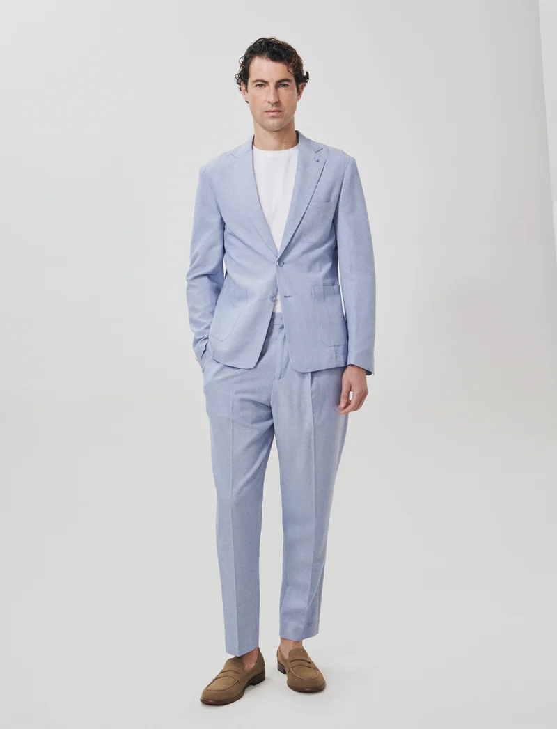 Blazer Decostruito in Misto Lino - Celeste